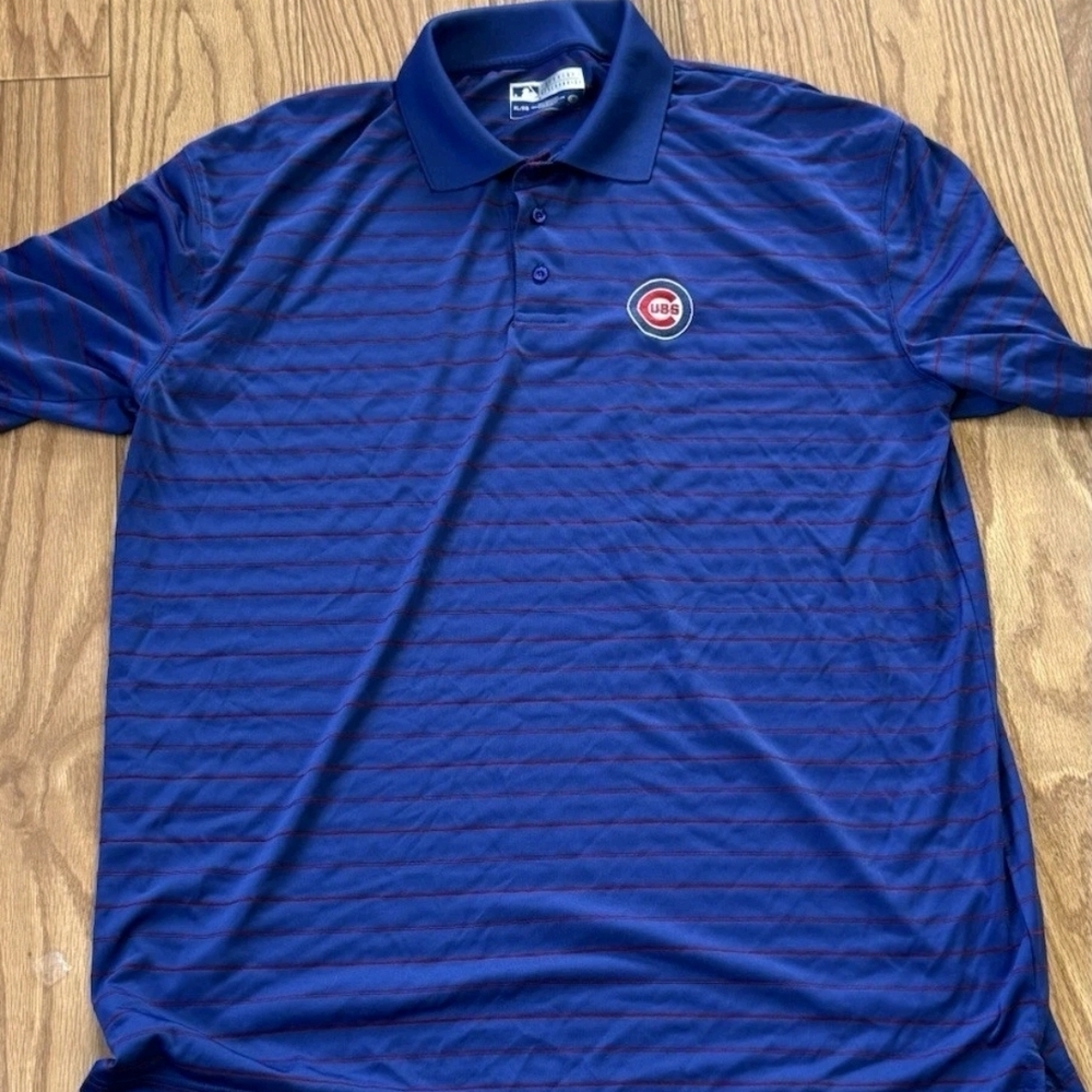 Antigua Chicago Cubs Baseball Polo Blue White Stripe Mens Big & Tall XL